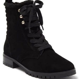 $300 KATE SPADE NEW YORK RAEGAN FAUX SHEARLING COMBAT MOTO SUEDE BLACK 7 (TB8)